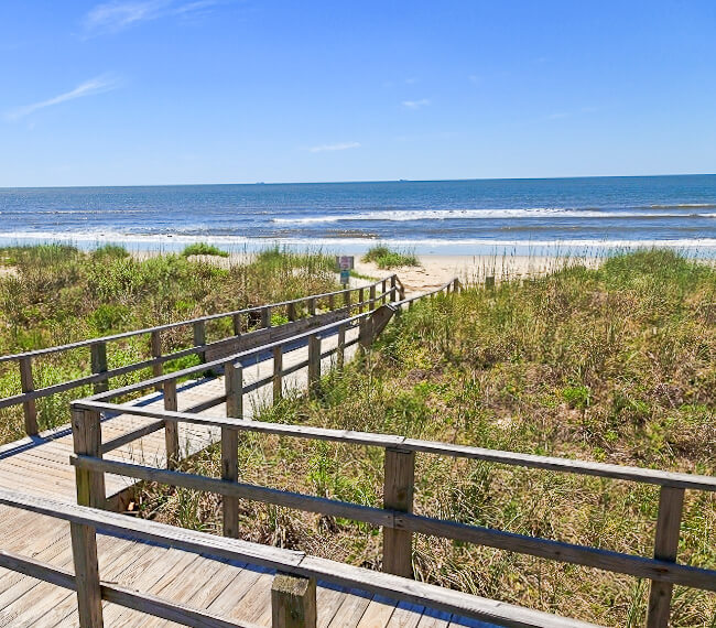 View of the Oak Island Beach from the Boardwalk on the Dunes