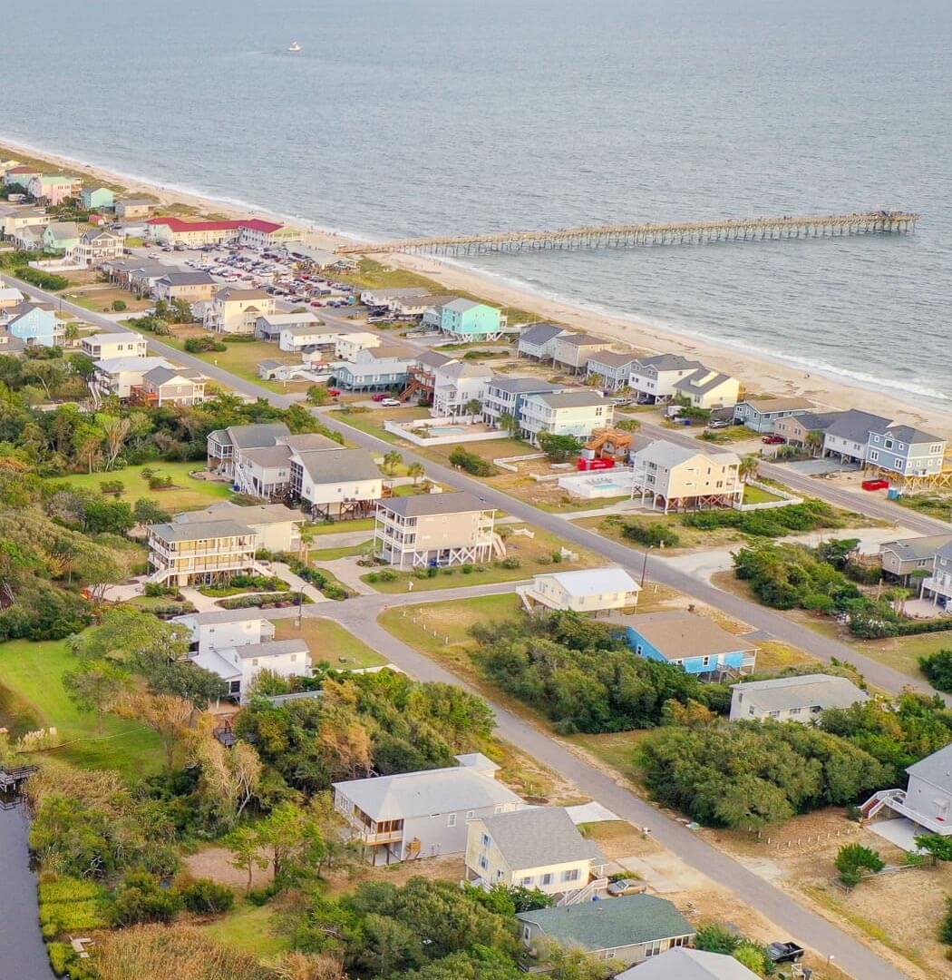 Welcome to Coastal North Carolina, Aerial View of Rental Property and Oak Island Pier